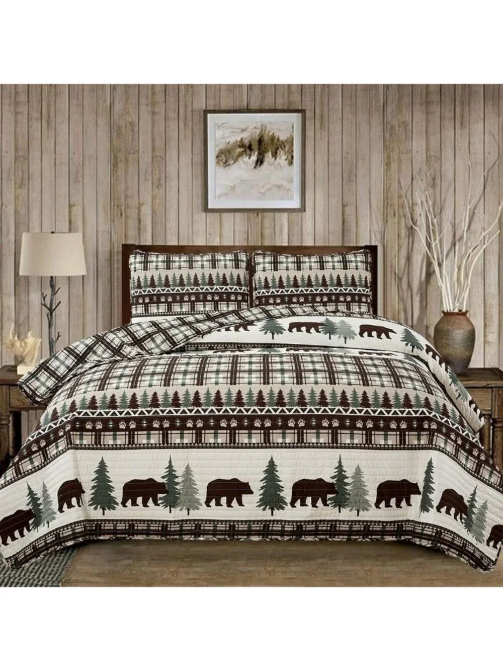 Reversible 3-Piece Quilt Set with Shams | Soft Lightweight Bedspread | Rustic